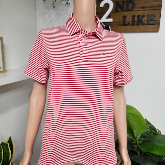 Vineyard vines red striped vine performance polo shirt women's size L - Picture 2 of 7